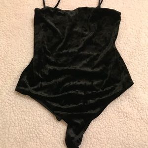 F21 Black Crushed Velvet Bodysuit